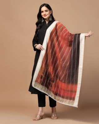 Digital Ethnic Motif Print Chanderi Cotton Crochet Work Regular Dupatta Wear on Kurti For Women and Girls 4