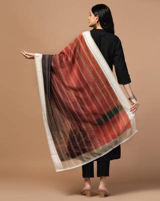 Digital Ethnic Motif Print Chanderi Cotton Crochet Work Regular Dupatta Wear on Kurti For Women and Girls 5