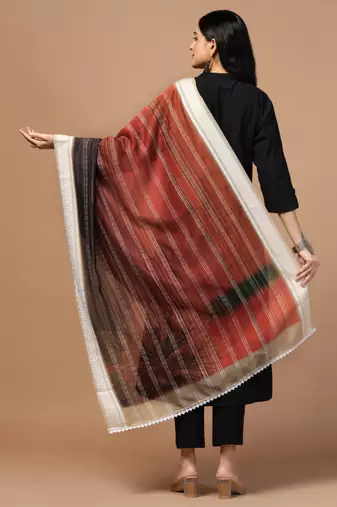 Digital Ethnic Motif Print Chanderi Cotton Crochet Work Regular Dupatta Wear on Kurti For Women and Girls