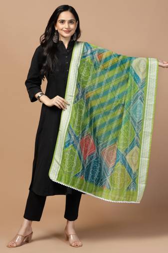 Digital Ethnic Motif Print Chanderi Cotton Crochet Work Regular Dupatta Wear on Kurti For Women and Girls