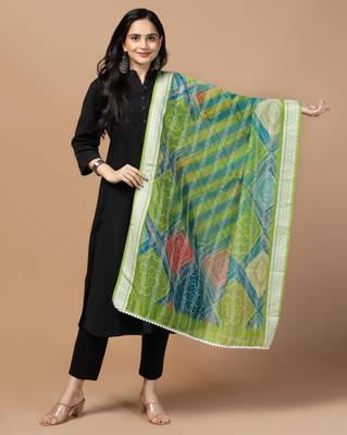 Digital Ethnic Motif Print Chanderi Cotton Crochet Work Regular Dupatta Wear on Kurti For Women and Girls 1