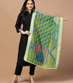 Digital Ethnic Motif Print Chanderi Cotton Crochet Work Regular Dupatta Wear on Kurti For Women and Girls