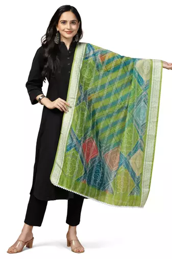 Digital Ethnic Motif Print Chanderi Cotton Crochet Work Regular Dupatta Wear on Kurti For Women and Girls