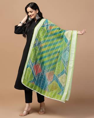 Digital Ethnic Motif Print Chanderi Cotton Crochet Work Regular Dupatta Wear on Kurti For Women and Girls 3