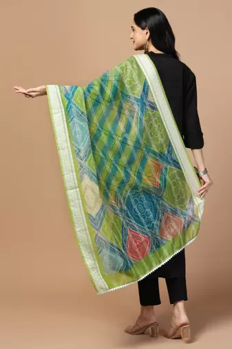 Digital Ethnic Motif Print Chanderi Cotton Crochet Work Regular Dupatta Wear on Kurti For Women and Girls