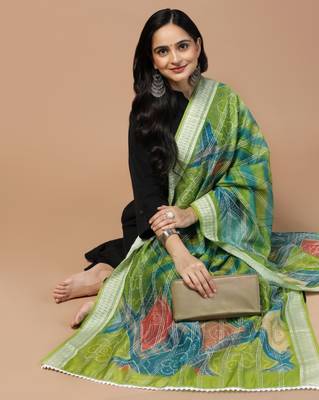 Digital Ethnic Motif Print Chanderi Cotton Crochet Work Regular Dupatta Wear on Kurti For Women and Girls 5