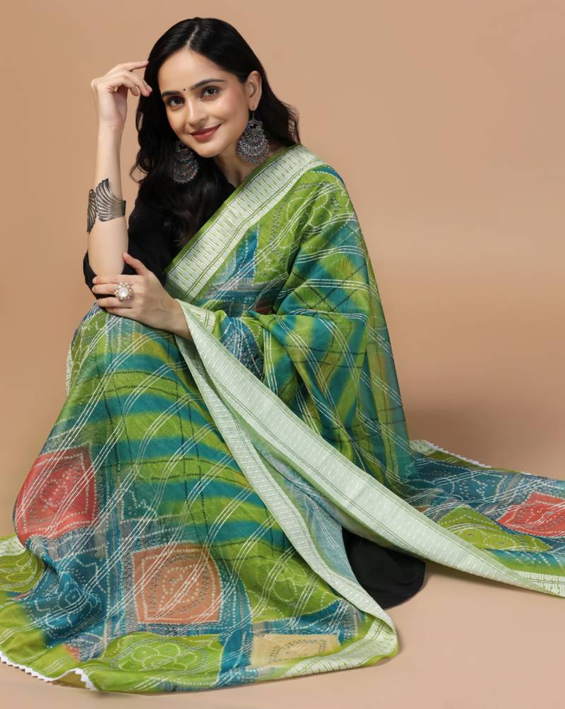 Digital Ethnic Motif Print Chanderi Cotton Crochet Work Regular Dupatta Wear on Kurti For Women and Girls