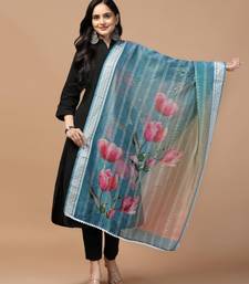 Digital Ethnic Motif Print Chanderi Cotton Crochet Work Regular Dupatta Wear on Kurti For Women and Girls