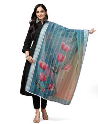 Digital Ethnic Motif Print Chanderi Cotton Crochet Work Regular Dupatta Wear on Kurti For Women and Girls 2