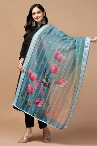 Digital Ethnic Motif Print Chanderi Cotton Crochet Work Regular Dupatta Wear on Kurti For Women and Girls