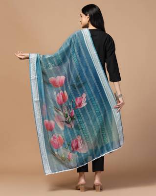 Digital Ethnic Motif Print Chanderi Cotton Crochet Work Regular Dupatta Wear on Kurti For Women and Girls 5