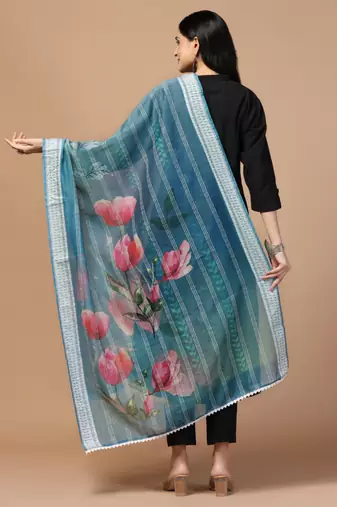 Digital Ethnic Motif Print Chanderi Cotton Crochet Work Regular Dupatta Wear on Kurti For Women and Girls