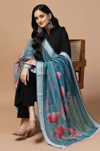 Digital Ethnic Motif Print Chanderi Cotton Crochet Work Regular Dupatta Wear on Kurti For Women and Girls