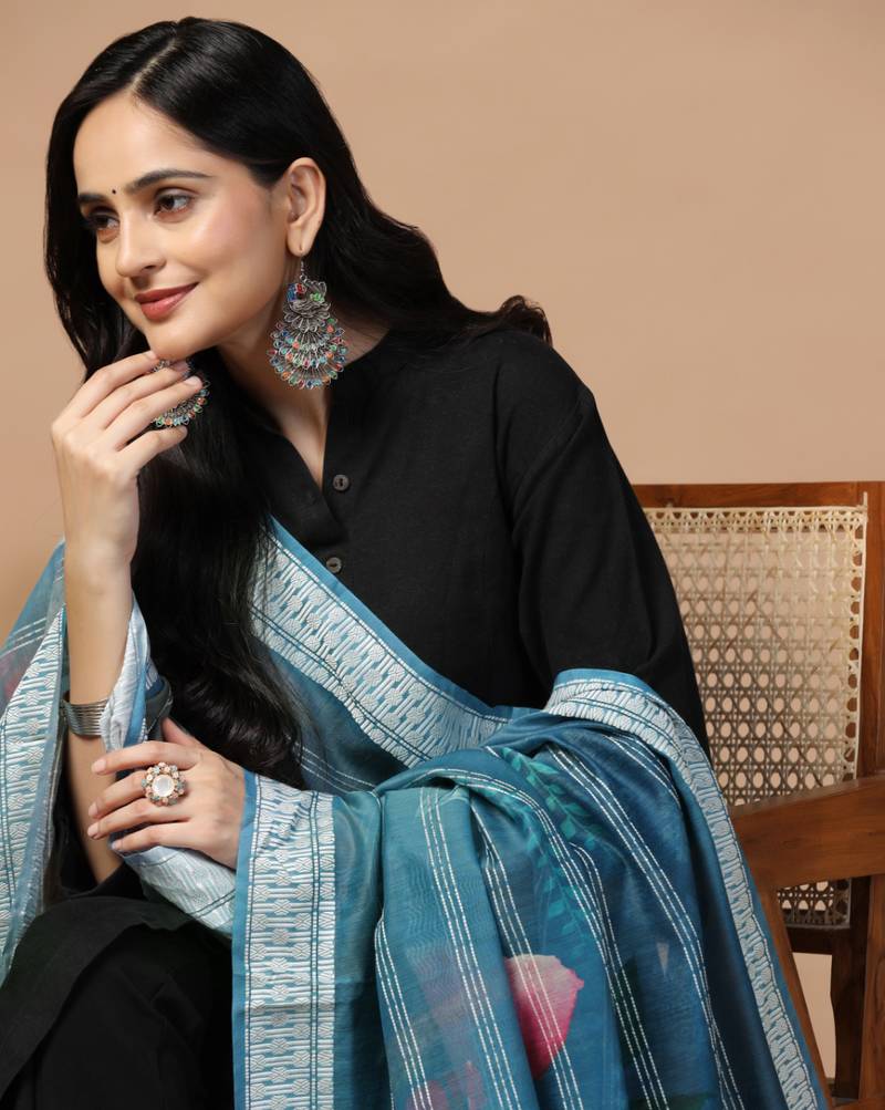 Digital Ethnic Motif Print Chanderi Cotton Crochet Work Regular Dupatta Wear on Kurti For Women and Girls