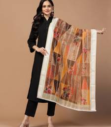 Digital Ethnic Motif Print Chanderi Cotton Crochet Work Regular Dupatta Wear on Kurti For Women and Girls