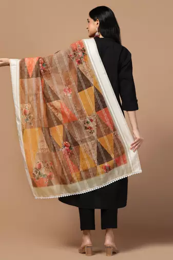 Digital Ethnic Motif Print Chanderi Cotton Crochet Work Regular Dupatta Wear on Kurti For Women and Girls