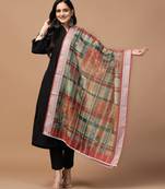 Digital Ethnic Motif Print Chanderi Cotton Crochet Work Regular Dupatta Wear on Kurti For Women and Girls