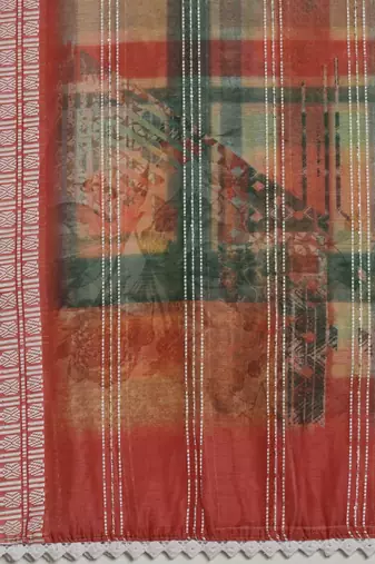 Digital Ethnic Motif Print Chanderi Cotton Crochet Work Regular Dupatta Wear on Kurti For Women and Girls
