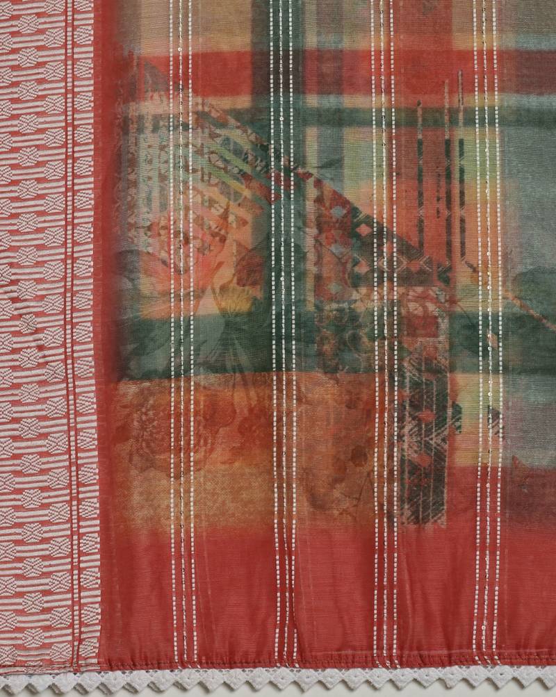 Digital Ethnic Motif Print Chanderi Cotton Crochet Work Regular Dupatta Wear on Kurti For Women and Girls