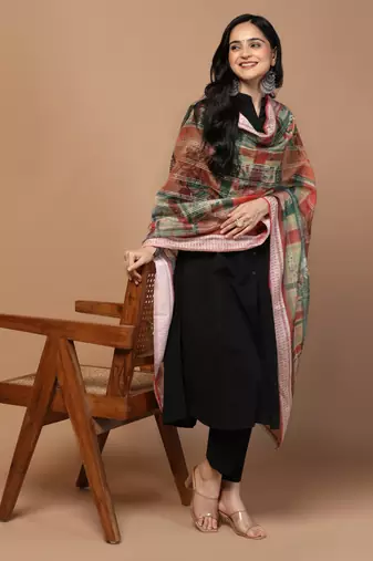 Digital Ethnic Motif Print Chanderi Cotton Crochet Work Regular Dupatta Wear on Kurti For Women and Girls