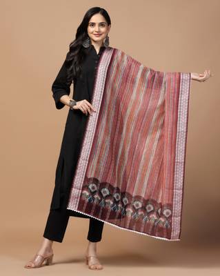 Digital Ethnic Motif Print Chanderi Cotton Crochet Work Regular Dupatta Wear on Kurti For Women and Girls 1