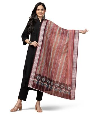 Digital Ethnic Motif Print Chanderi Cotton Crochet Work Regular Dupatta Wear on Kurti For Women and Girls 2