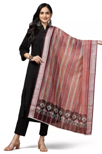 Digital Ethnic Motif Print Chanderi Cotton Crochet Work Regular Dupatta Wear on Kurti For Women and Girls
