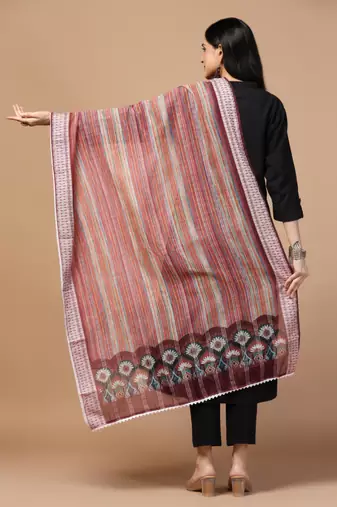 Digital Ethnic Motif Print Chanderi Cotton Crochet Work Regular Dupatta Wear on Kurti For Women and Girls