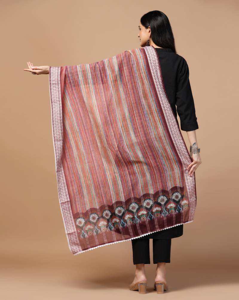 Digital Ethnic Motif Print Chanderi Cotton Crochet Work Regular Dupatta Wear on Kurti For Women and Girls