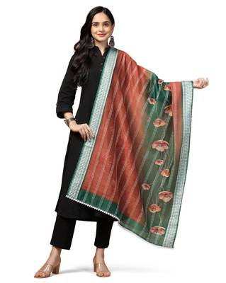 Digital Ethnic Motif Print Chanderi Cotton Crochet Work Regular Dupatta Wear on Kurti For Women and Girls 2