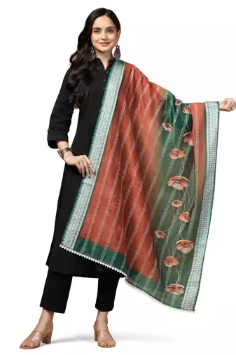 Digital Ethnic Motif Print Chanderi Cotton Crochet Work Regular Dupatta Wear on Kurti For Women and Girls