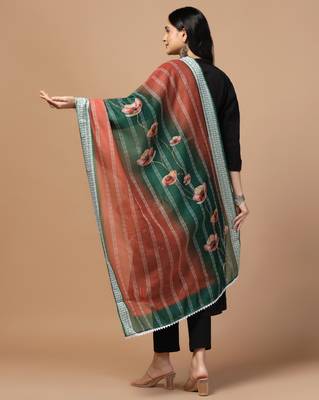 Digital Ethnic Motif Print Chanderi Cotton Crochet Work Regular Dupatta Wear on Kurti For Women and Girls 4