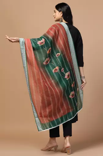 Digital Ethnic Motif Print Chanderi Cotton Crochet Work Regular Dupatta Wear on Kurti For Women and Girls