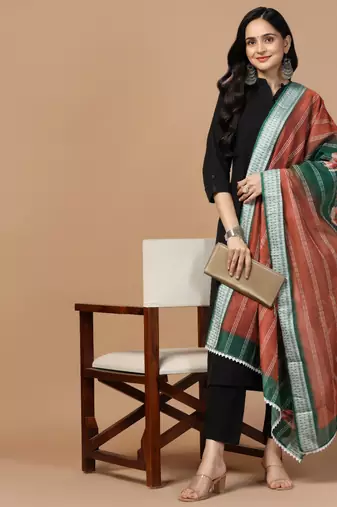 Digital Ethnic Motif Print Chanderi Cotton Crochet Work Regular Dupatta Wear on Kurti For Women and Girls
