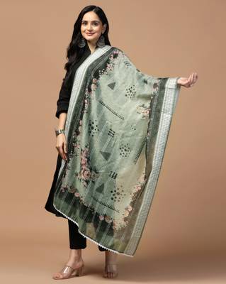 Digital Ethnic Motif Print Chanderi Cotton Crochet Work Regular Dupatta Wear on Kurti For Women and Girls 3