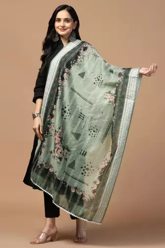 Digital Ethnic Motif Print Chanderi Cotton Crochet Work Regular Dupatta Wear on Kurti For Women and Girls