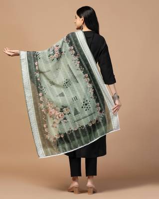 Digital Ethnic Motif Print Chanderi Cotton Crochet Work Regular Dupatta Wear on Kurti For Women and Girls 4
