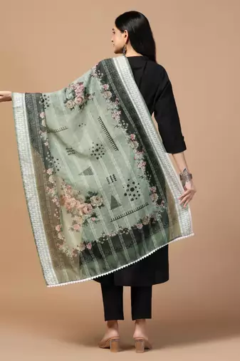 Digital Ethnic Motif Print Chanderi Cotton Crochet Work Regular Dupatta Wear on Kurti For Women and Girls