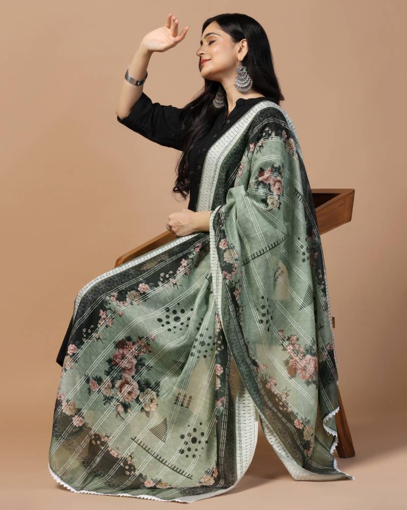 Digital Ethnic Motif Print Chanderi Cotton Crochet Work Regular Dupatta Wear on Kurti For Women and Girls