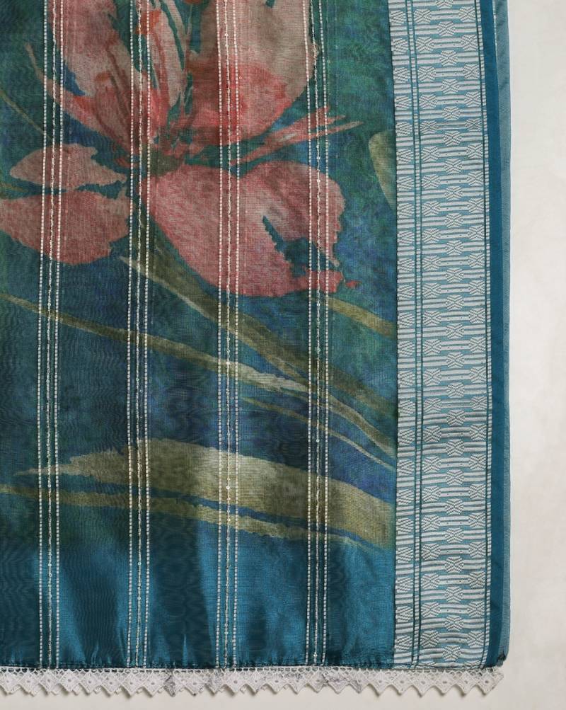 Digital Ethnic Motif Print Orgenza Khadi Silk Crochet Work Regular Dupatta Wear on Kurti For Women and Girls