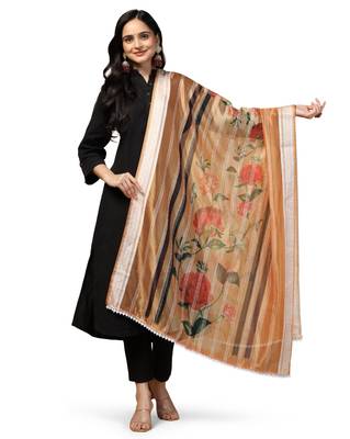 Digital Ethnic Motif Print Orgenza Khadi Silk Crochet Work Regular Dupatta Wear on Kurti For Women and Girls 2