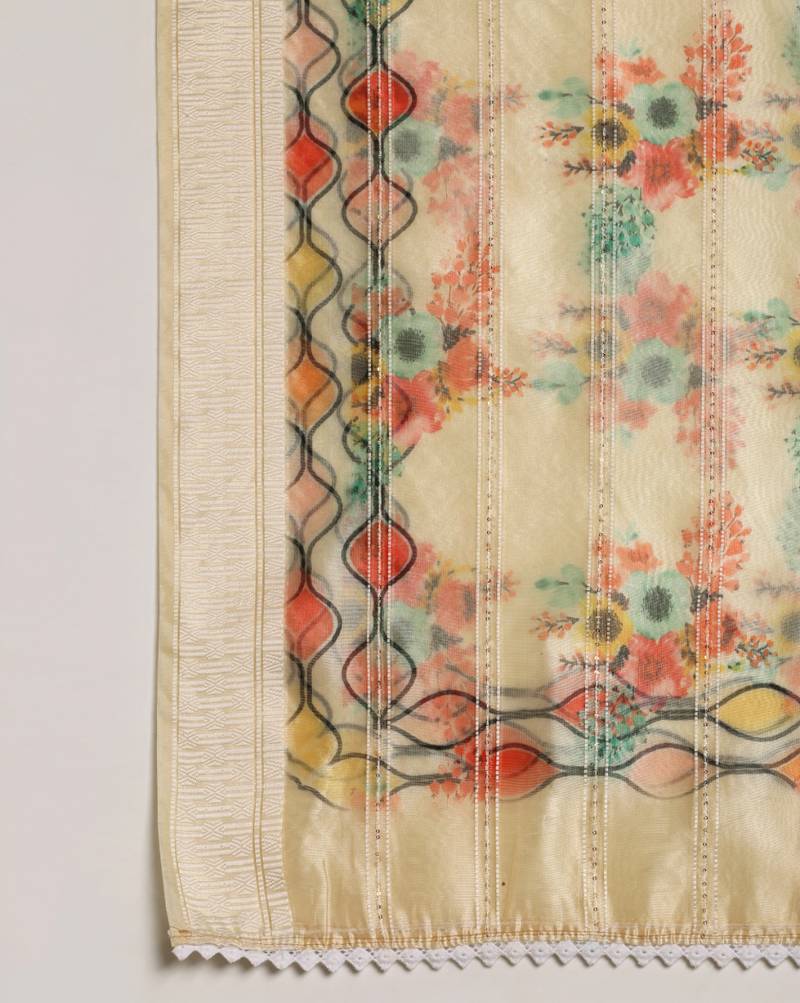 Digital Ethnic Motif Print Orgenza Khadi Silk Crochet Work Regular Dupatta Wear on Kurti For Women and Girls