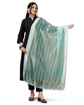 Digital Ethnic Motif Print Orgenza Khadi Silk Crochet Work Regular Dupatta Wear on Kurti For Women and Girls 2