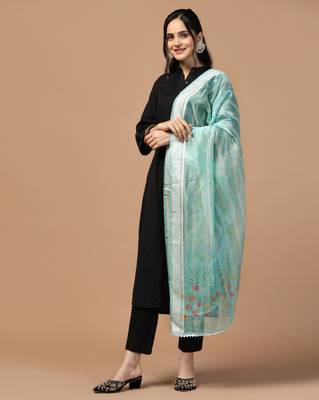 Digital Ethnic Motif Print Orgenza Khadi Silk Crochet Work Regular Dupatta Wear on Kurti For Women and Girls 5