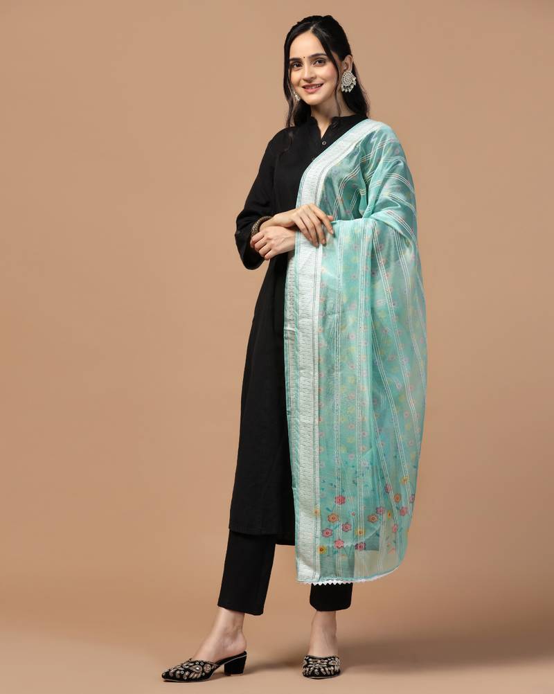 Digital Ethnic Motif Print Orgenza Khadi Silk Crochet Work Regular Dupatta Wear on Kurti For Women and Girls