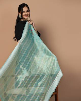 Digital Ethnic Motif Print Orgenza Khadi Silk Crochet Work Regular Dupatta Wear on Kurti For Women and Girls 8