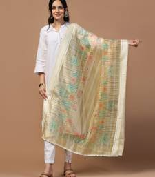 Digital Ethnic Motif Print Orgenza Khadi Silk Crochet Work Regular Dupatta Wear on Kurti For Women and Girls