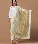 Digital Ethnic Motif Print Orgenza Khadi Silk Crochet Work Regular Dupatta Wear on Kurti For Women and Girls