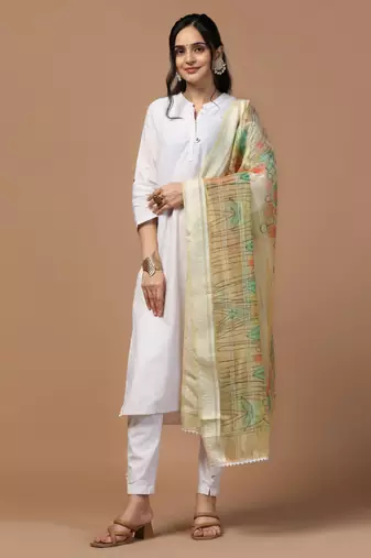 Digital Ethnic Motif Print Orgenza Khadi Silk Crochet Work Regular Dupatta Wear on Kurti For Women and Girls