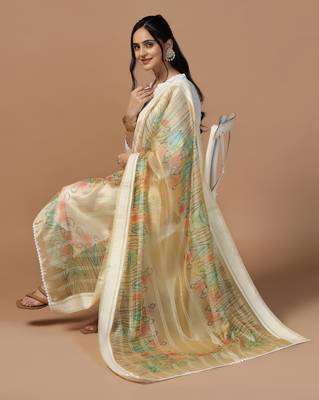 Digital Ethnic Motif Print Orgenza Khadi Silk Crochet Work Regular Dupatta Wear on Kurti For Women and Girls 5
